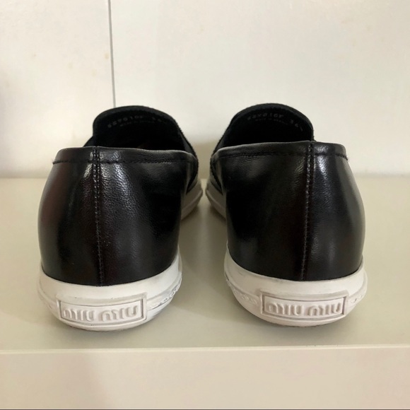 Miu Miu Metal Cap Black Leather Slip-On Sneakers - Picture 8 of 10